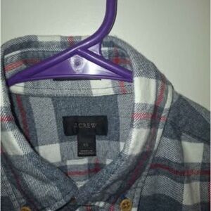 J. Crew Gray & White Plaid Button-Down Shirt with Red Accents